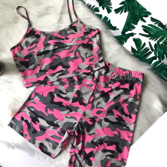 SHEIN Other - Camo Print Crop Cami Top and Matching Shorts